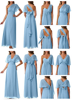 Azazie Fifi Jurken voor bruidsmeisjes Converteerbaar Jurk van Chiffon met A-Lijn Strapless Staal Blauw image10