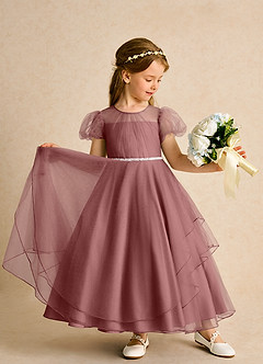 Azazie Duckie Abiti da Ragazza di Fiori Abito Principessa in Tulle Plissettato Rosa Del Deserto image3
