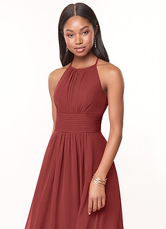 Azazie Bonnie Bridesmaid Dresses Terracotta A-Line Keyhole Ruched Chiffon Dress image5