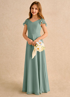 Azazie Nari Girls Formal Flower Girl Dresses Silver Sage A-Line with Sleeves Chiffon Dress image3