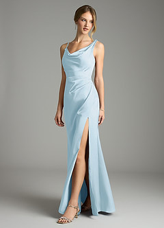 Azazie Samara Bridesmaid Dresses Sky Blue Mermaid Pleated Stretch Satin Dress image3