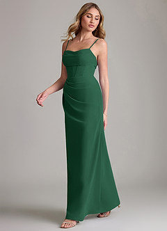 Azazie Mai Vestidos de damas de honor Vestido de Verde Oscuro de Gasa de Corte Recto con Plisado image4
