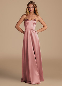 Azazie Mei Robes de demoiselle d'honneur Robe Trapèze en Satiné métallisé Rose Poussiéreuse image1