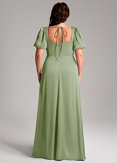 Azazie Fyona Vestidos de damas de honor Vestido de Salvia Polvorienta de Satén Elástico de Corte en A con Plisado image9