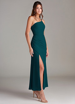 Azazie Eren 신부 들러리 드레스 인어 한쪽 어깨 쉬폰 발목 길이 드레스 image4