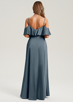 Azazie Jean Jurken voor thuis passen Jurk van Stretch Satijn met A-Lijn Off the Shoulder Donkere Marine image2