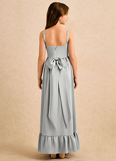 Azazie Maisie Girls Formal Robe Demoiselle D'honneur Fillette Robe Trapèze en Satin extensible Rayé Argent image2