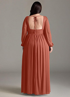 Azazie Norah Bridesmaid Dresses Clay A-Line V-Neck Long Sleeve Chiffon Dress image7