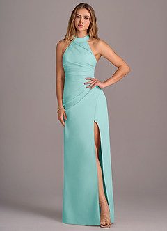 Azazie Jemma Robes de demoiselle d'honneur Robe Fourreau en Mousseline de soie Plissée Aqua image4