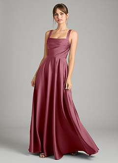 Azazie Shaude Bridesmaid Dresses Desert Rose A-Line Pleated Stretch Satin Dress image1