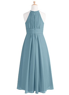 Azazie Bonnie Junior Moody Blue A-Line Pleated Chiffon Dress image6