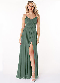 Azazie Yanelie Bridesmaid Dresses Eucalyptus A-Line Scoop Pleated Chiffon Dress image2