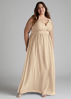 Azazie Ashia Bridesmaid Dresses Champagne A-Line Pleated Chiffon Dress image9