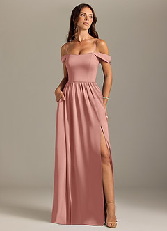 Azazie Calianna Bridesmaid Dresses Rosette A-Line Off the Shoulder Stretch Satin Convertible Dress image5
