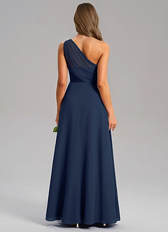 Azazie Phaedra Bridesmaid Dresses Dark Navy A-Line One Shoulder Chiffon Dress image2