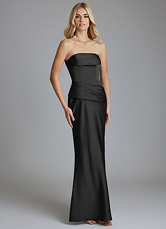 Azazie Lenya Bridesmaid Dresses Black Sheath Pleated Stretch Satin Dress image5