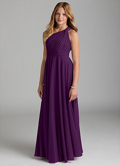 Azazie Charlize Junior A-Linie Gittergewebe Kleid Traube image3