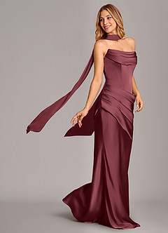 Azazie Pelagia Suknie dla druhen Syrena Gorset Satyna elastyczna Do ziemi Sukienka image1