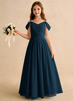 Azazie Chelo Girls Formal Abiti da Ragazza di Fiori Abito A-Line in Chiffon Plissettato Marino Scuro image3