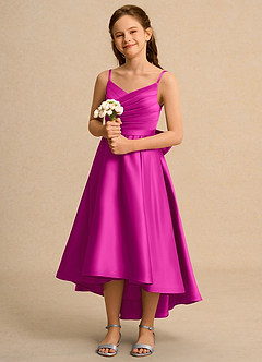 Azazie Sweets Girl vestidos de niña de las flores Vestido de Fucsia de Satin Mate de Corte En A con Plisado image1