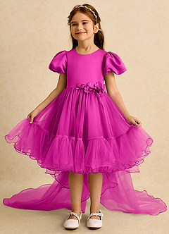 Azazie Cocoa vestidos de niña de las flores Vestido de Fucsia de Tul de Princesa con Plisado image3