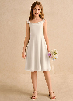 Azazie Pup Girls Formal Flower Girl Dresses White Alabaster A-Line Pleated Chiffon Dress image4