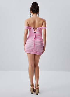 Menaphilo Pink Off-Shoulder Tulle Bodycon Mini Dress image8
