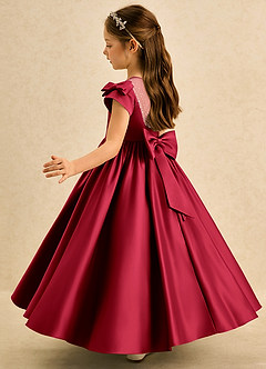 Azazie Toffee Abiti da Ragazza di Fiori Abito Stile Principessa in Raso Opaco Fiocco Scarlatto image5