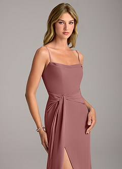 Azazie Tahlia Bridesmaid Dresses Desert Rose A-Line with Belt Chiffon Dress image2