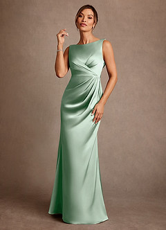 Azazie Baltimore Mother of the Bride Dresses Agave A-Line Pleated Stretch Satin Dress image1
