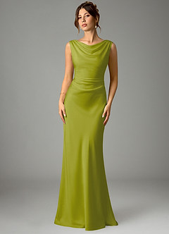 Azazie Kieryn Robes de demoiselle d'honneur Robe Sirène en Satin extensible Plissée Citronnelle image1