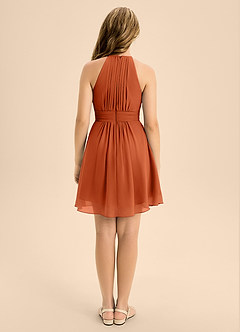 Azazie Bonnie Junior A-Linie Plissee Chiffon Kleid Gebranntes Orange image2