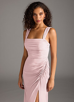 Azazie Jesaphine Bridesmaid Dresses Blushing Pink Sheath Bow Chiffon Dress image7
