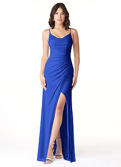 Azazie Deandra Vestidos de damas de honor Vestido de Azul Real de Malla de Sirena con Plisado image1