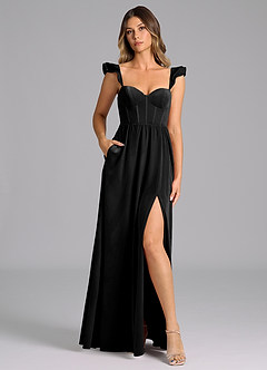 Azazie Denisse Robes de demoiselle d'honneur Robe Trapèze en velours Rayé Noir image3