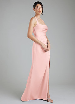 Azazie Sierra Bridesmaid Dresses Powder Pink A-Line Corset Stretch Satin Dress image3