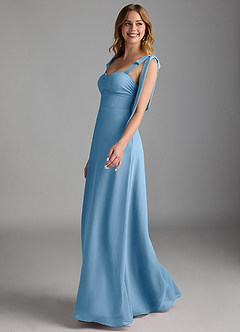 Azazie Lizet Abiti da Damigella Abito A-Line in Chiffon Scollo a Cuore Blu Acciaio image4