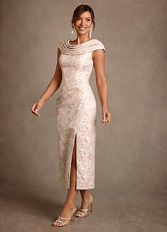 Azazie Alpine Klänningar till brudens mor Klä A-Line i Blommig Jacquard Plisserad Dammig Ros image1