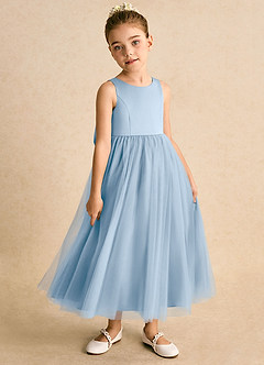 Azazie Solia Robe Demoiselle D'honneur Fillette Robe Princesse en Tulle Arc Poudre Bleue image4