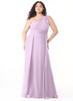 Azazie Dallas Vestidos de damas de honor Vestido de Lila Esmerilada de Gasa de Corte en A con Hombro unilateral image6