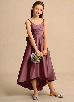 Azazie Sweets Junior Formal Jurken voor bloemenmeisjes A-Lijn Jurk van Mat Satijn Geplooid Woestijnroos image5