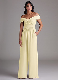 Azazie Lamara Jurken voor bruidsmeisjes Converteerbaar Jumpsuit van Chiffon Off the Shoulder Citroensorbet image1