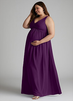 Azazie Yetta Maternity Bridesmaid Dresses A-Line V-Neck Gathered Chiffon Floor-Length Dress image10