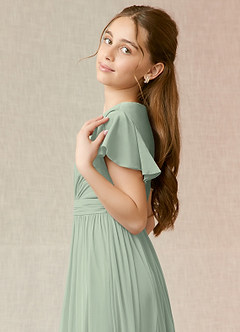 Azazie Mosley Junior Dusty Sage A-Line Ruched Mesh Dress image6
