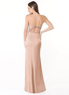 Azazie Leonis Bridesmaid Dresses Rose Gold Mermaid Pleated Stretch Satin Convertible Dress image4