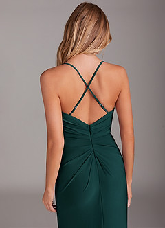 Azazie Sami Bridesmaid Dresses Pine Sheath Pleated Luxe Knit Dress image6