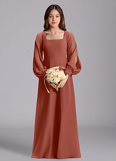 Azazie Bondi Junior Abito A-Line in Chiffon Blusa Auburn image3