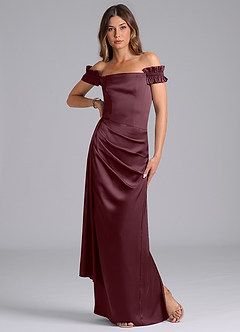 Azazie Kalysia Robes de demoiselle d'honneur Robe Sirène Convertible en Satin extensible Épaule décolletée Sangria image3