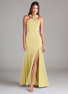 Azazie Rue Brautjungfernkleider A-Linie Plissee Stretch-Satin Kleid Zitronensorbet image3