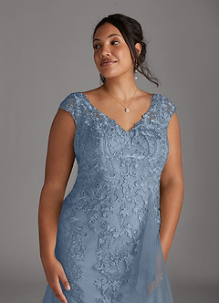 Azazie Melena vestidos de madre de la novia Vestido de Azul Polvoriento de Tul de Sirena con Encaje image12